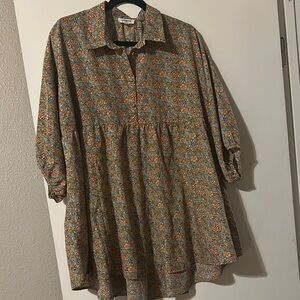 Umgee Blue and Orange Floral Blouse